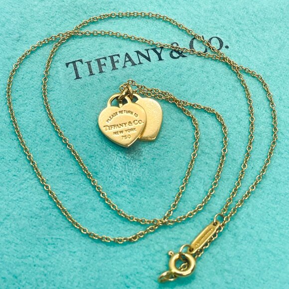 Tiffany & Co. Return to Tiffany 18k Rose Gold Double Mini Heart Necklace 16" - Picture 7 of 11
